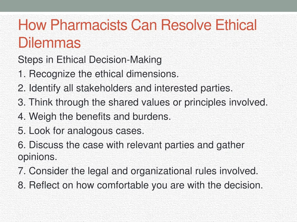 how pharmacists can resolve ethical dilemmas