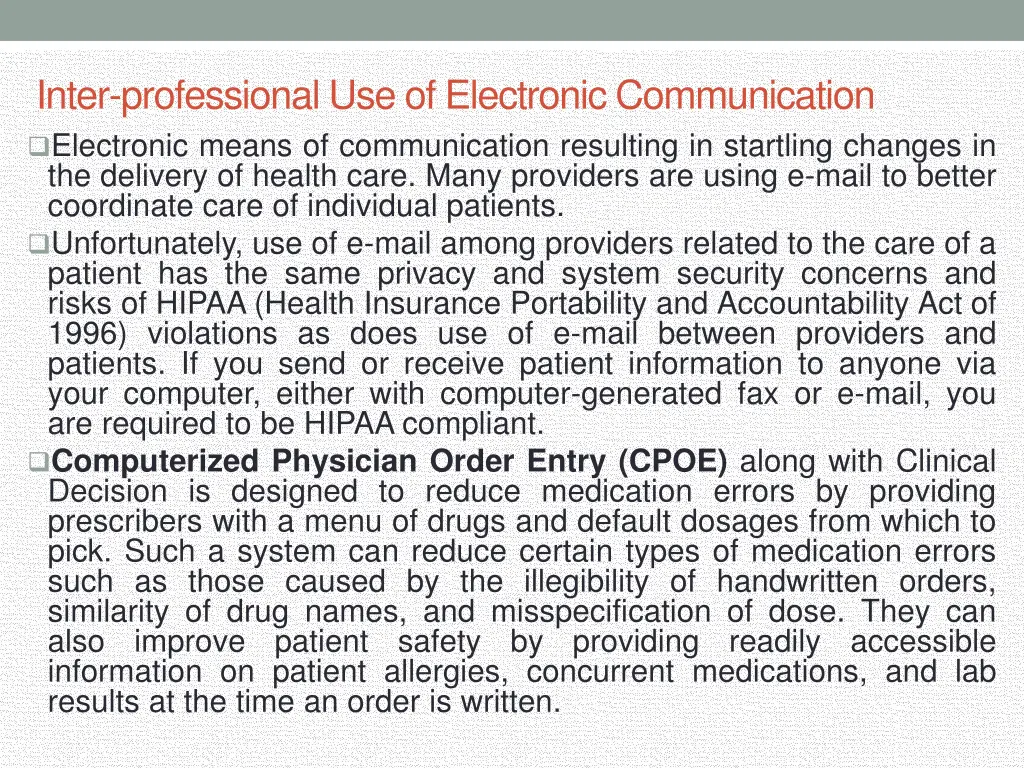 inter professional use of electronic