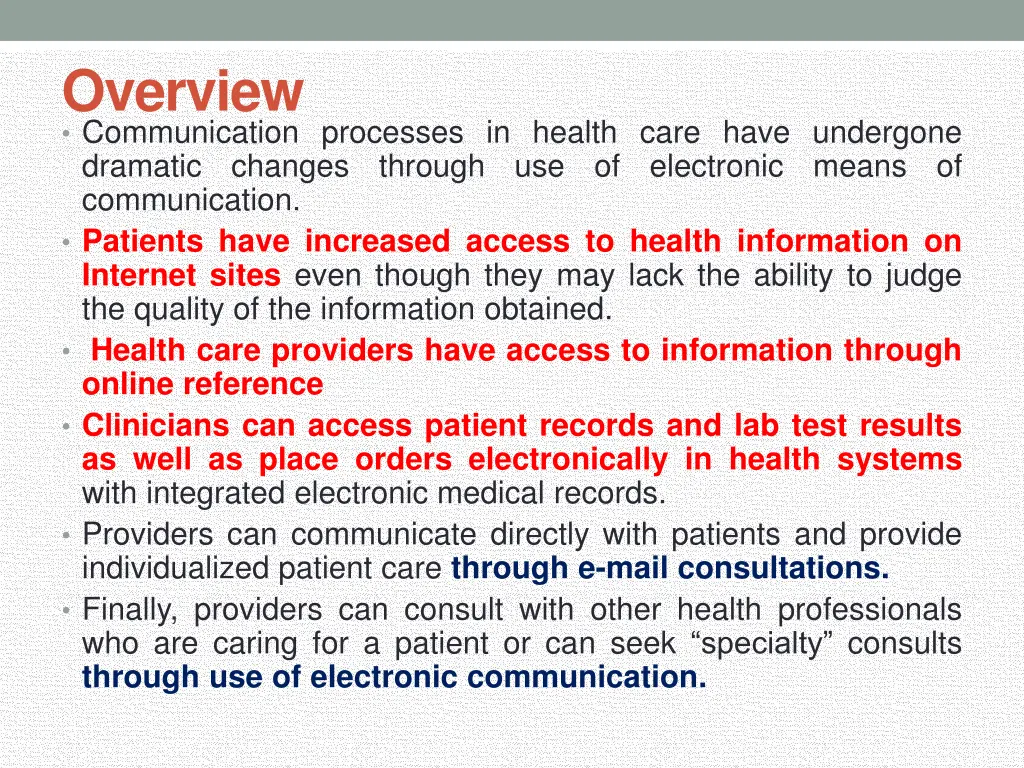 overview communication processes in health care