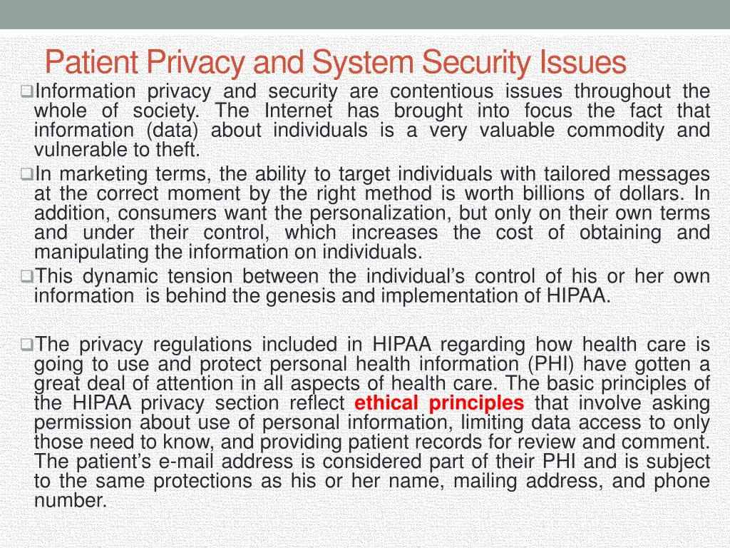 patient privacy and system security issues