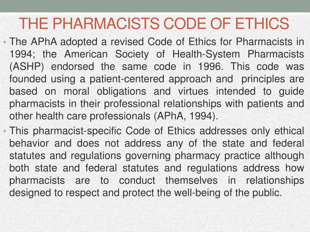 the pharmacists code of ethics the apha adopted