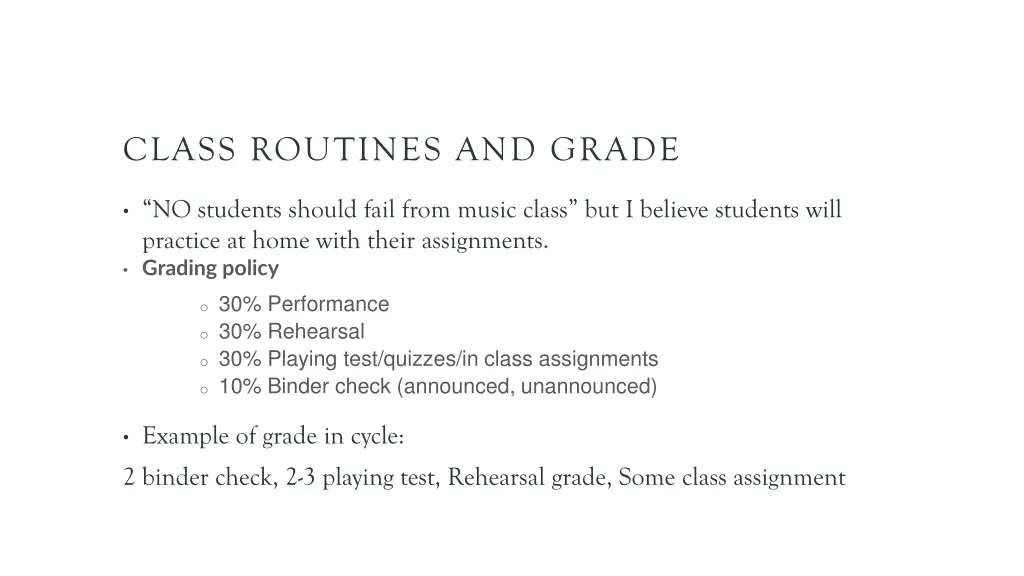 class routines and grade