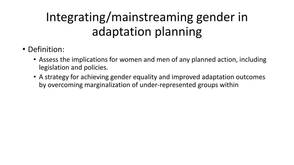 integrating mainstreaming gender in adaptation