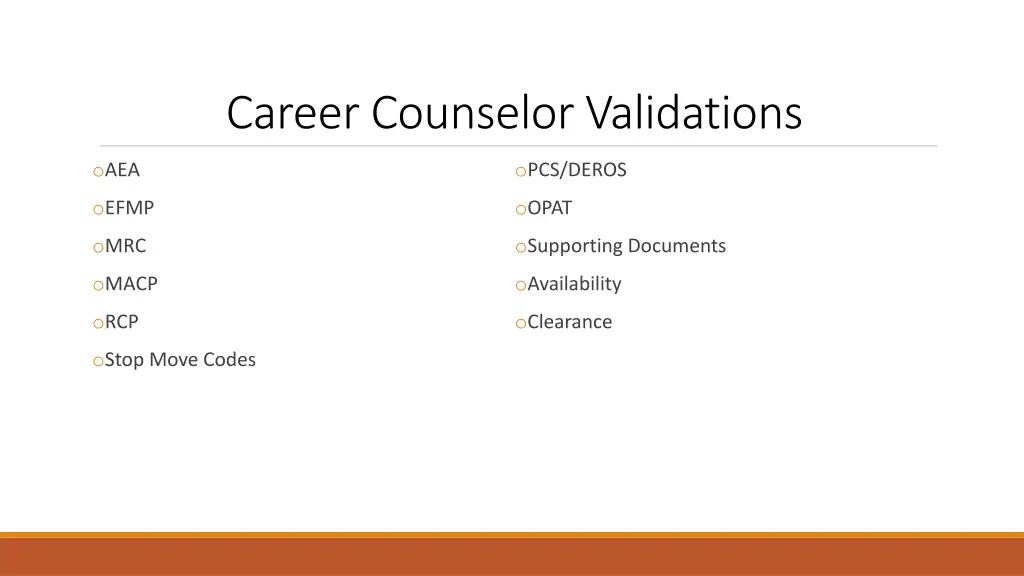 career counselor validations