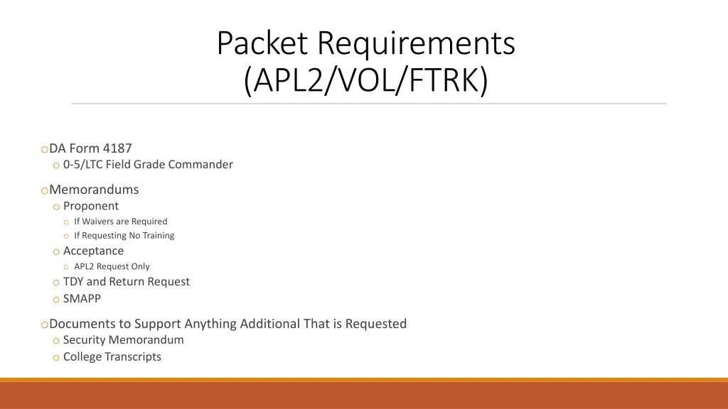 packet requirements apl2 vol ftrk