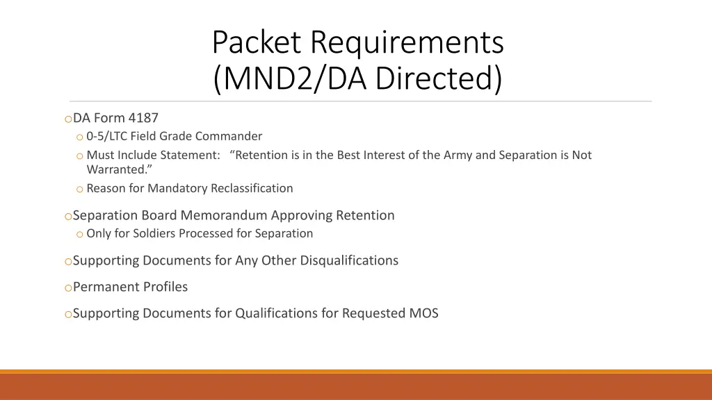 packet requirements mnd2 da directed