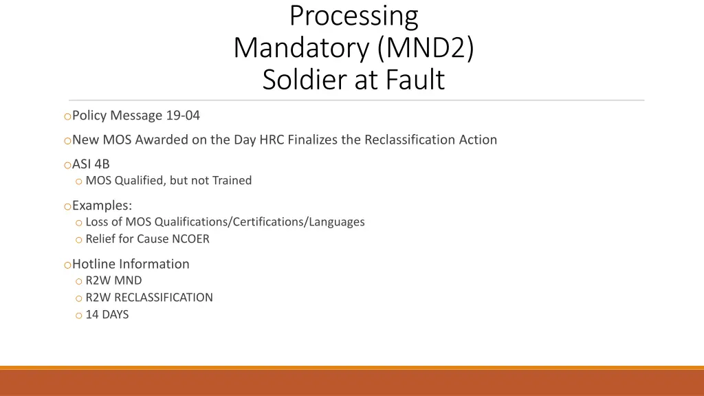 processing mandatory mnd2 soldier at fault