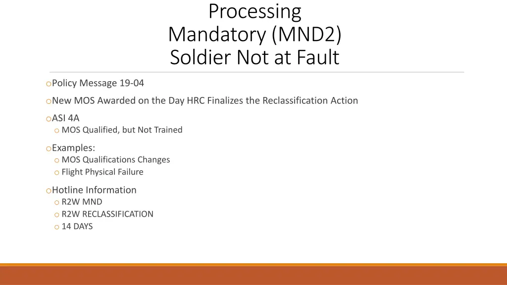 processing mandatory mnd2 soldier not at fault