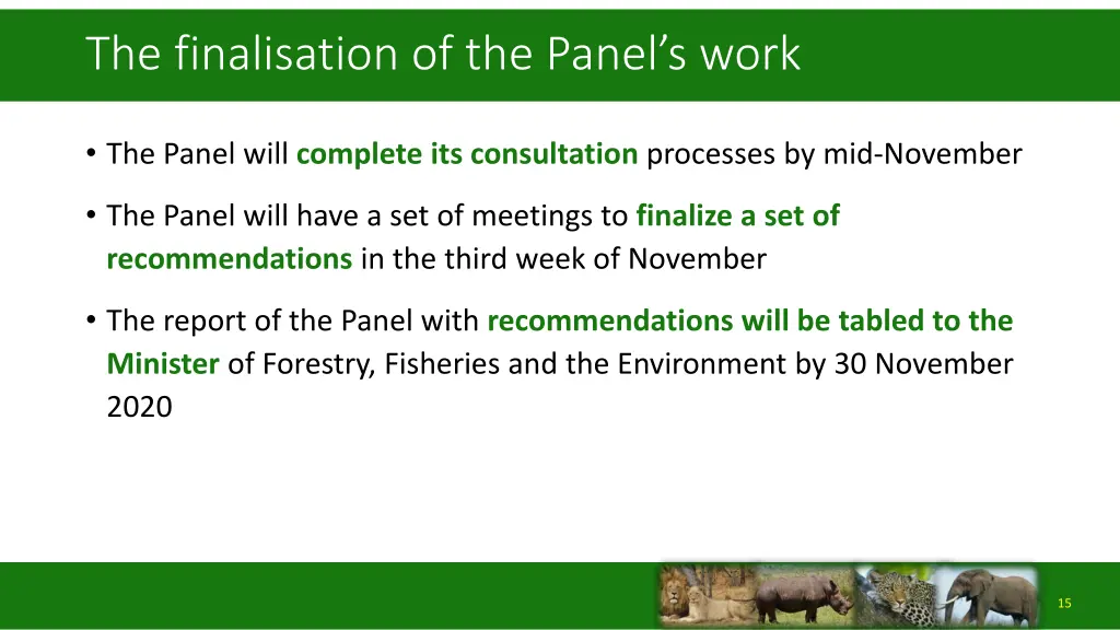 the finalisation of the panel s work