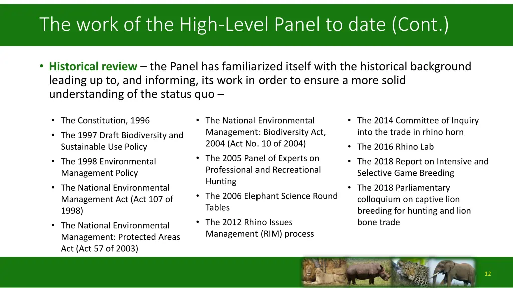 the work of the high level panel to date cont 2