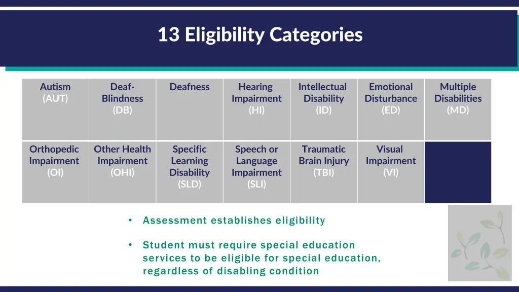 13 eligibility categories