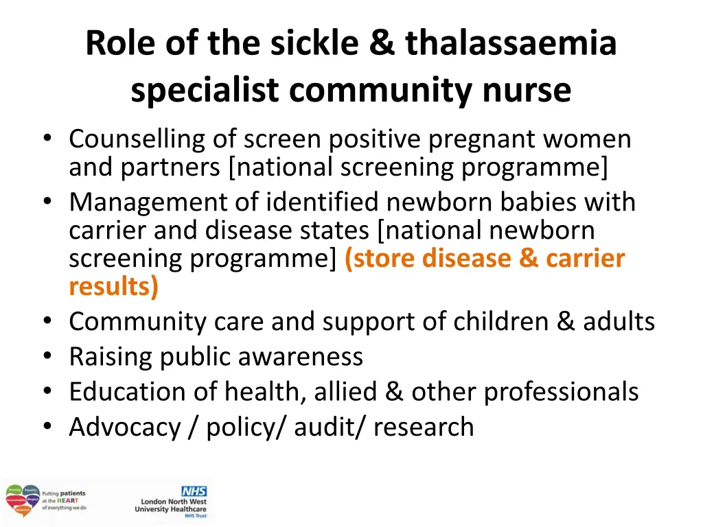 role of the sickle thalassaemia specialist