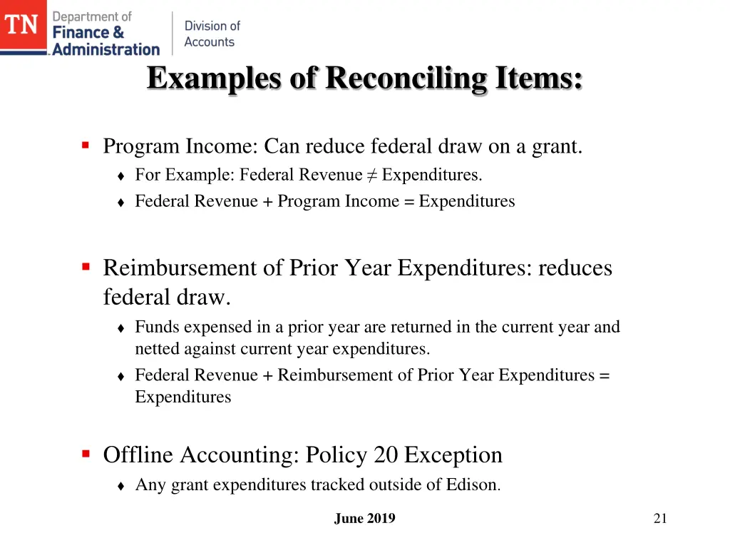 examples of reconciling items