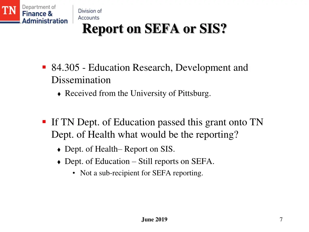 report on sefa or sis