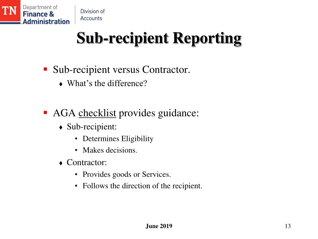 sub recipient reporting