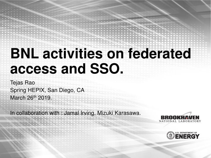 bnl activities on federated access and sso tejas