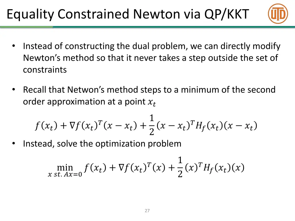 equality constrained newton via qp kkt 1