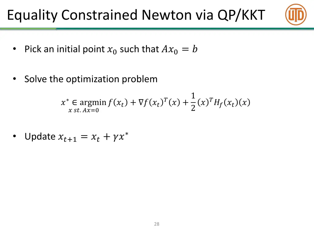 equality constrained newton via qp kkt 2