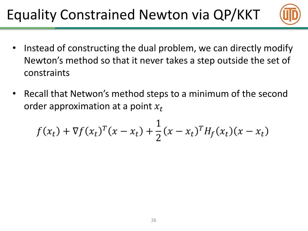 equality constrained newton via qp kkt