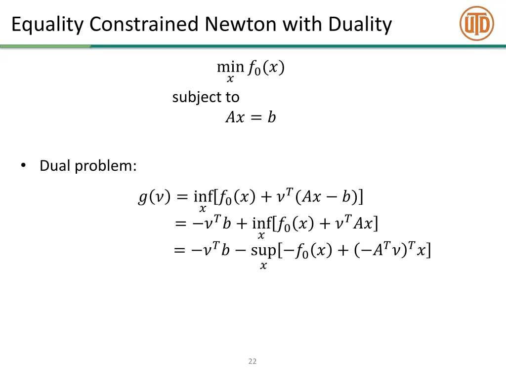 equality constrained newton with duality