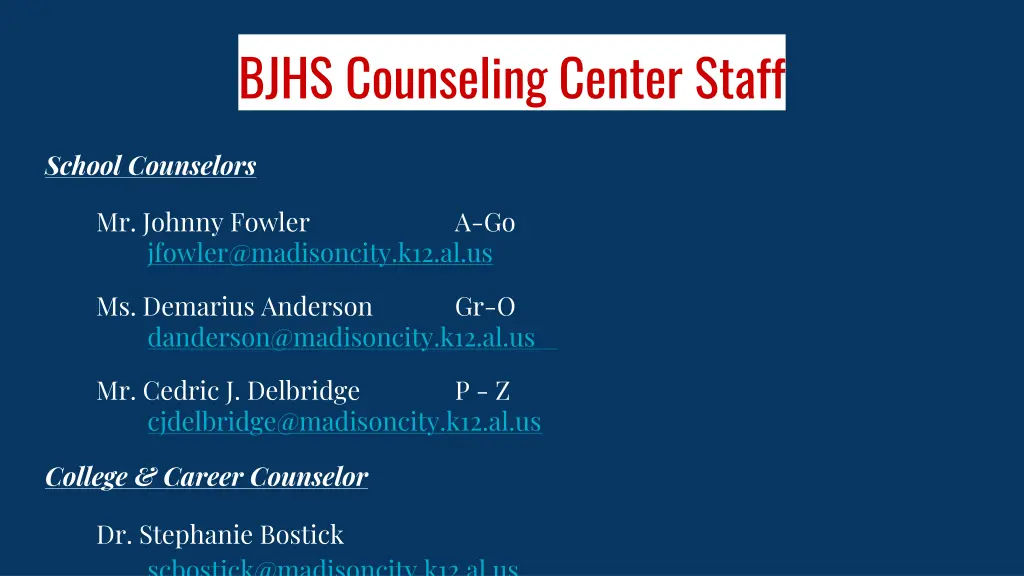 bjhs counseling center staff