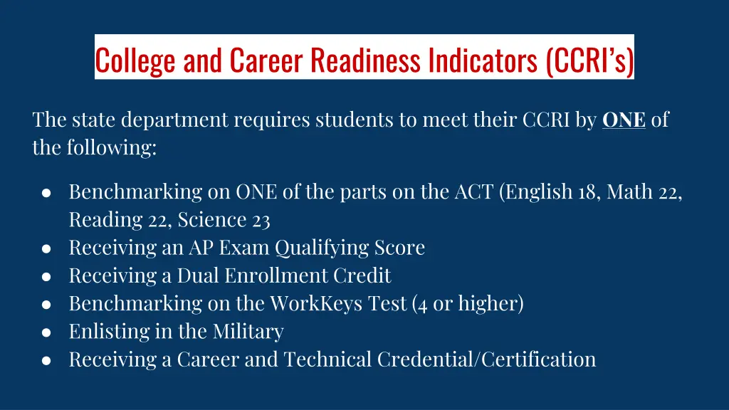 college and career readiness indicators ccri s