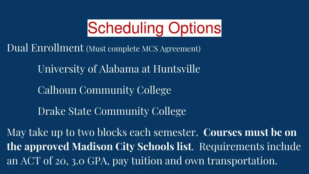 scheduling options 1