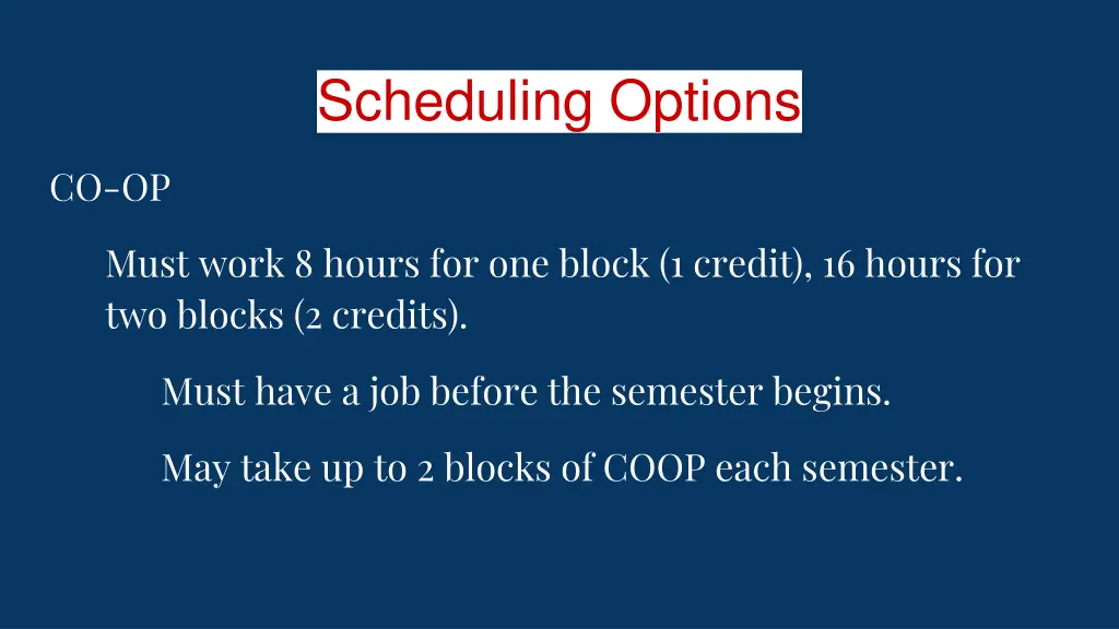 scheduling options 2