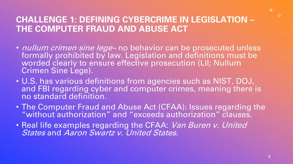 challenge 1 defining cybercrime in legislation