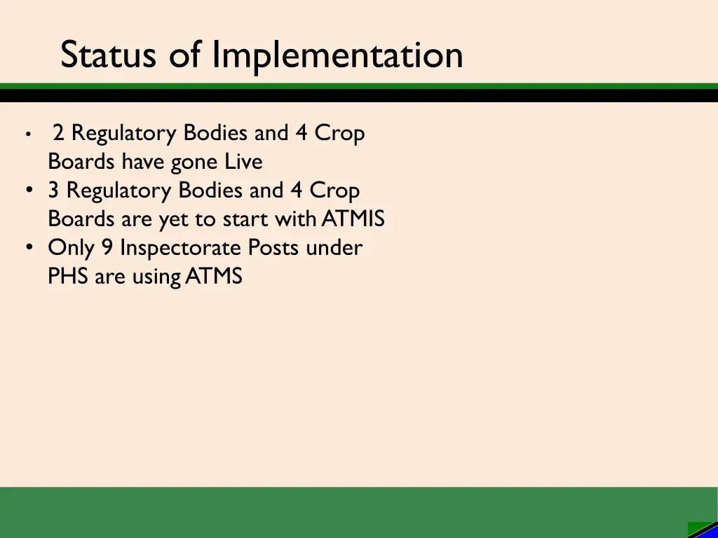 status of implementation