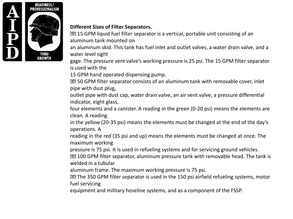 different sizes of filter separators