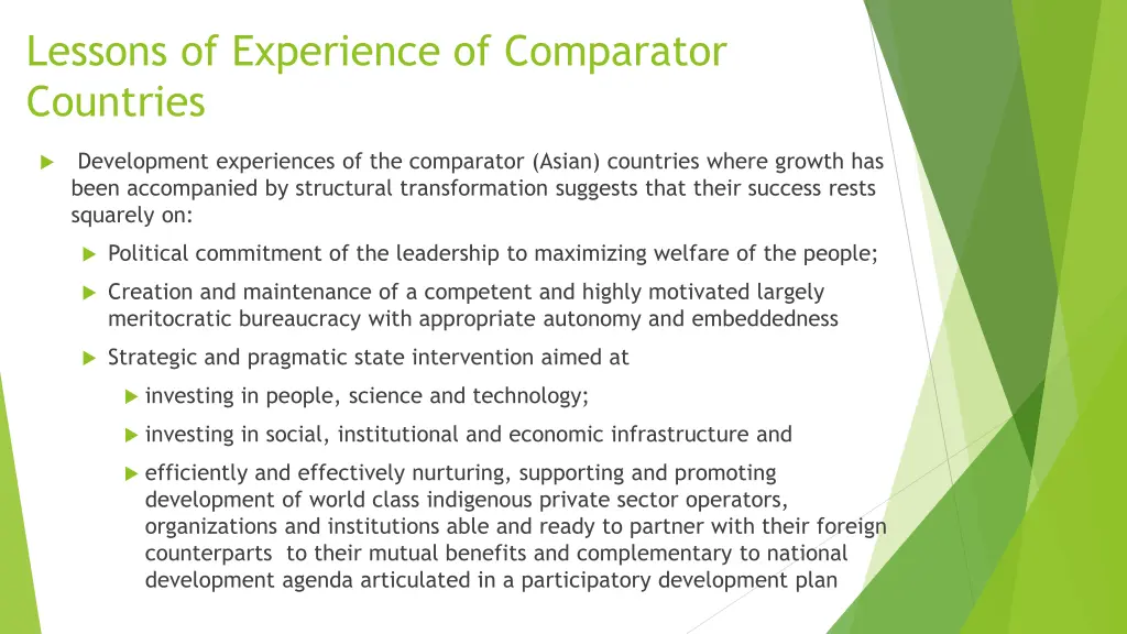 lessons of experience of comparator countries