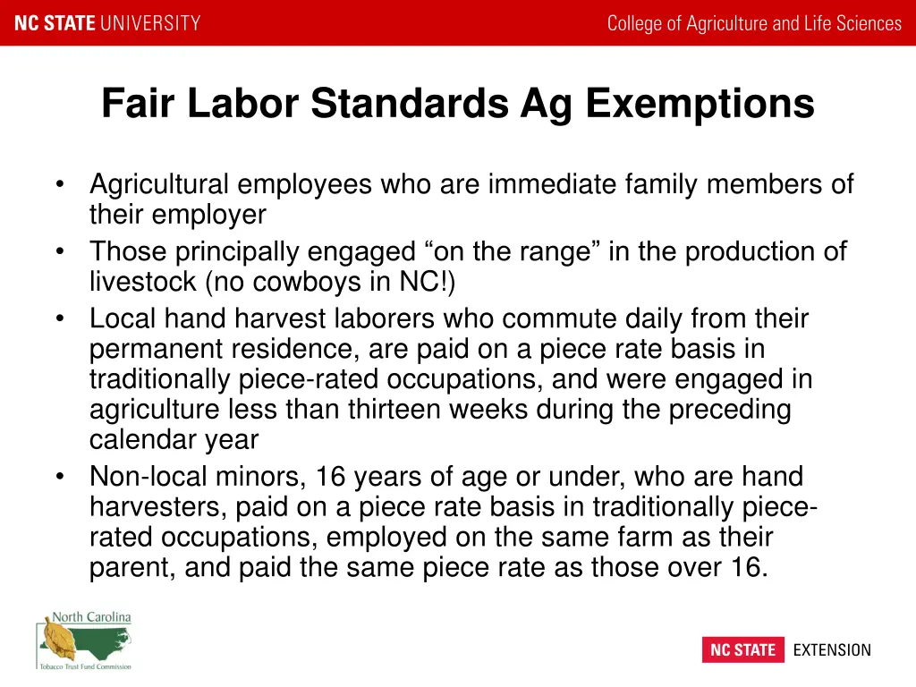 fair labor standards ag exemptions