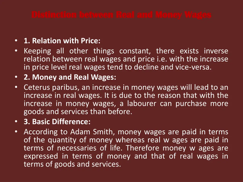 distinction between real and money wages