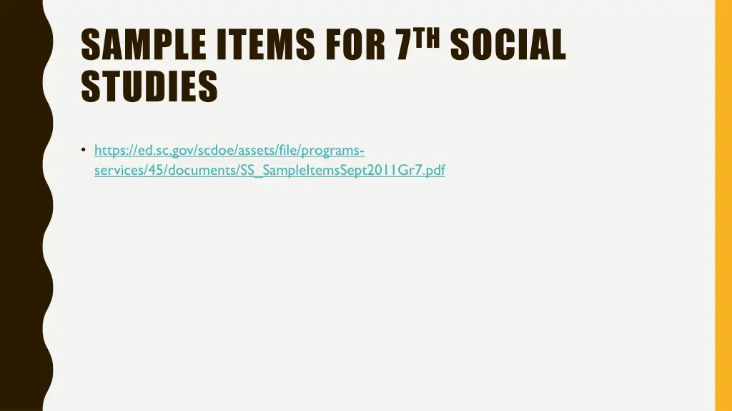 sample items for 7 th social studies