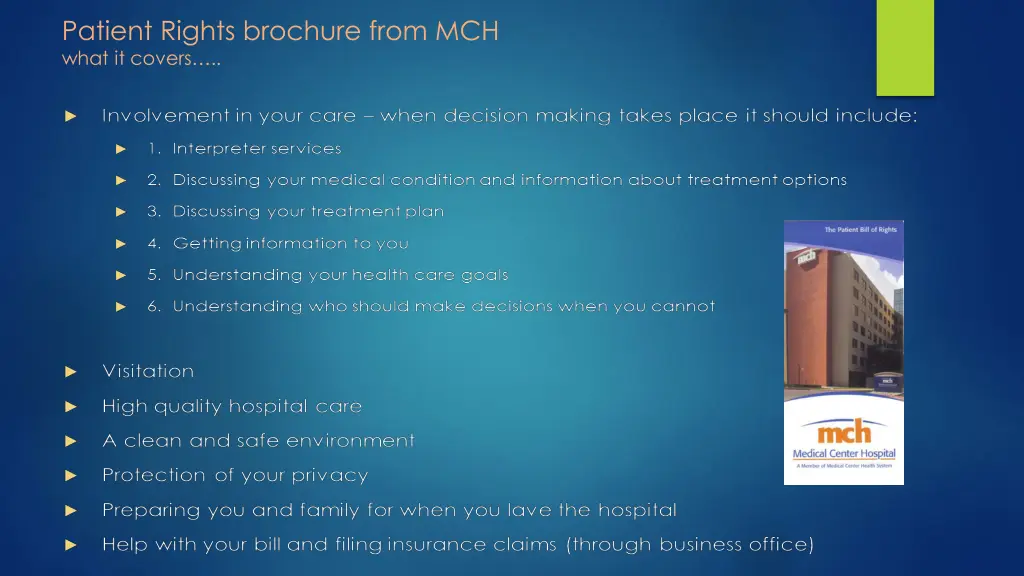 patient rights brochure from mch what it covers