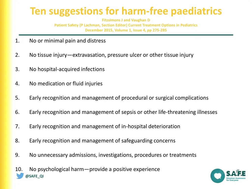 ten suggestions for harm free paediatrics