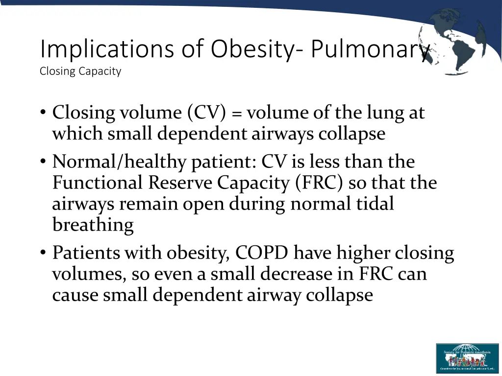 implications of obesity pulmonary closing capacity