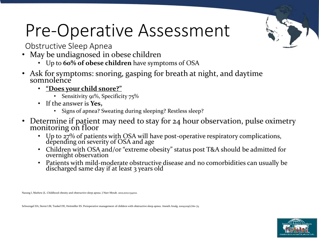 pre operative assessment obstructive sleep apnea