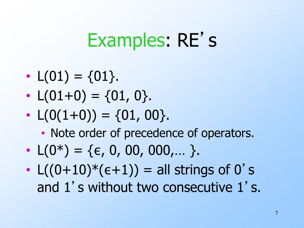 examples re s