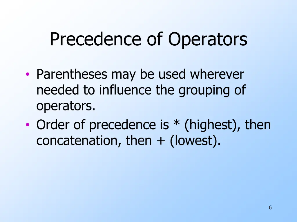 precedence of operators