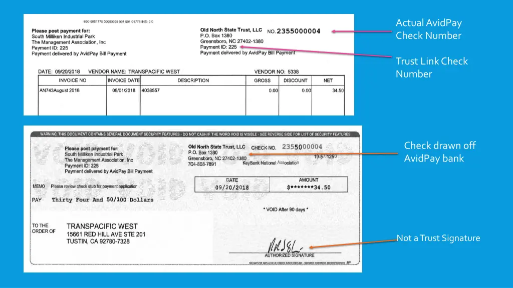 actual avidpay check number