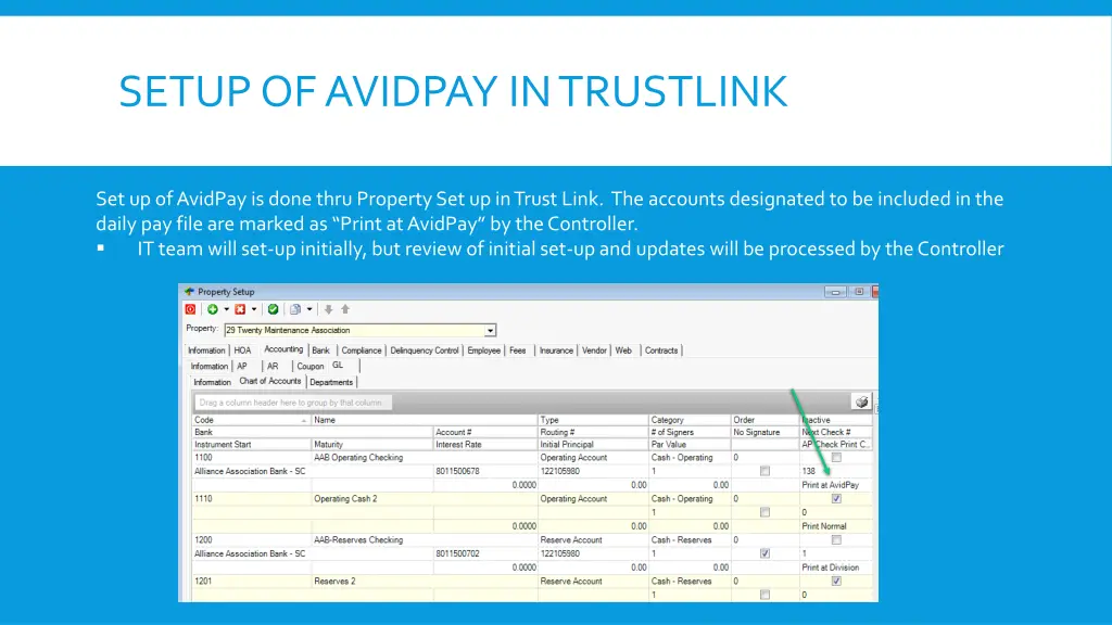 setup of avidpay in trustlink