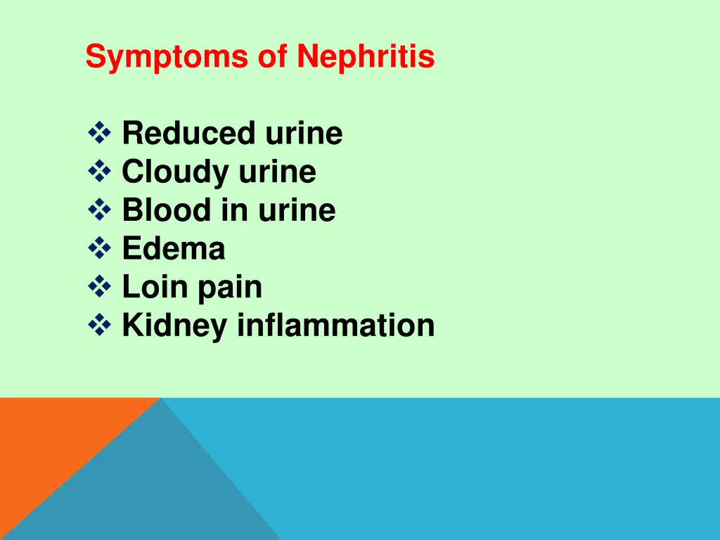 symptoms of nephritis reduced urine cloudy urine