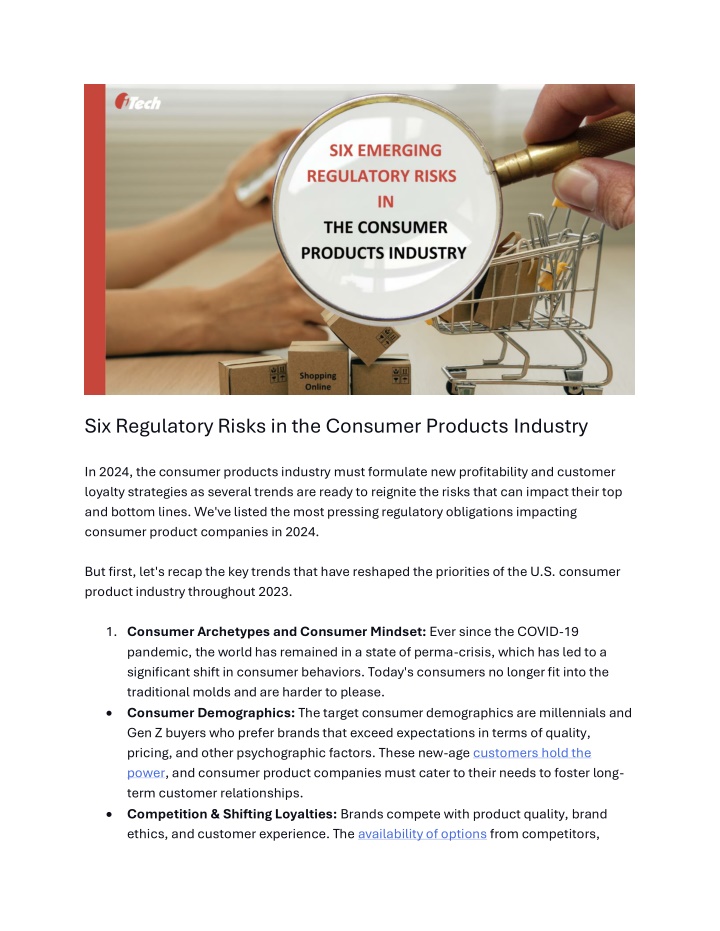 six regulatory risks in the consumer products