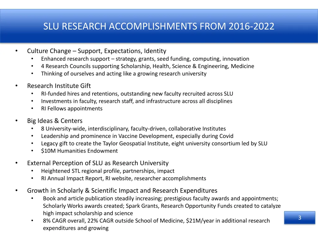 slu research accomplishments from 2016 2022