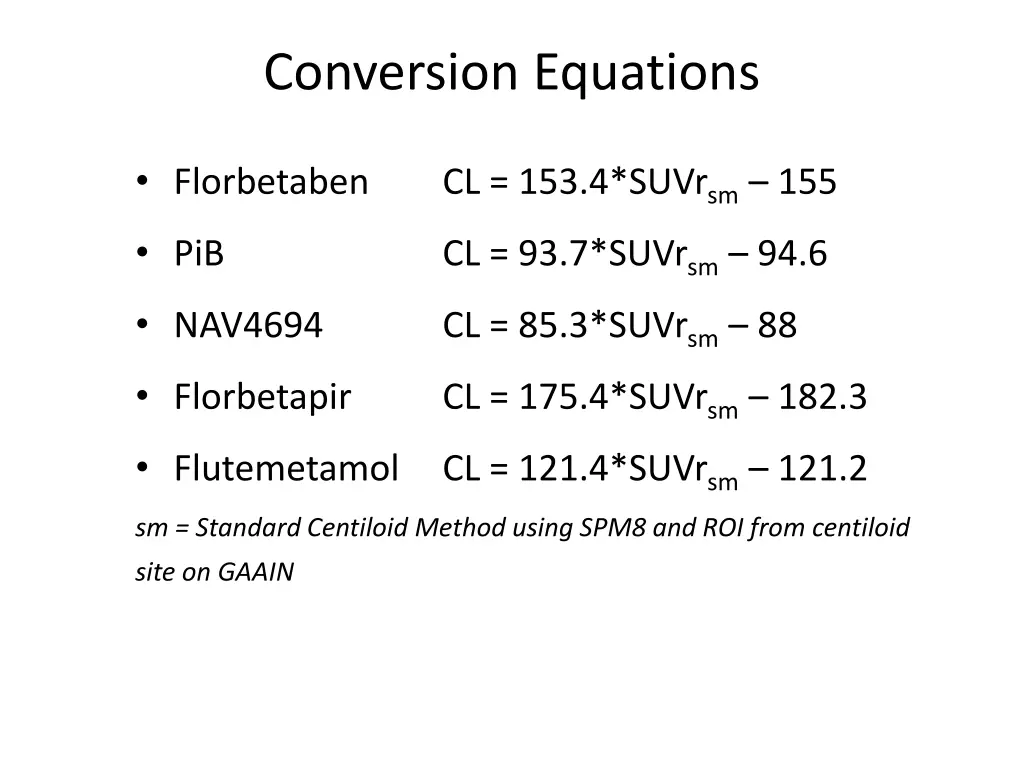 conversion equations