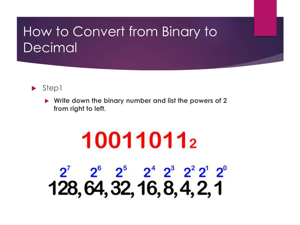 how to convert from binary to decimal