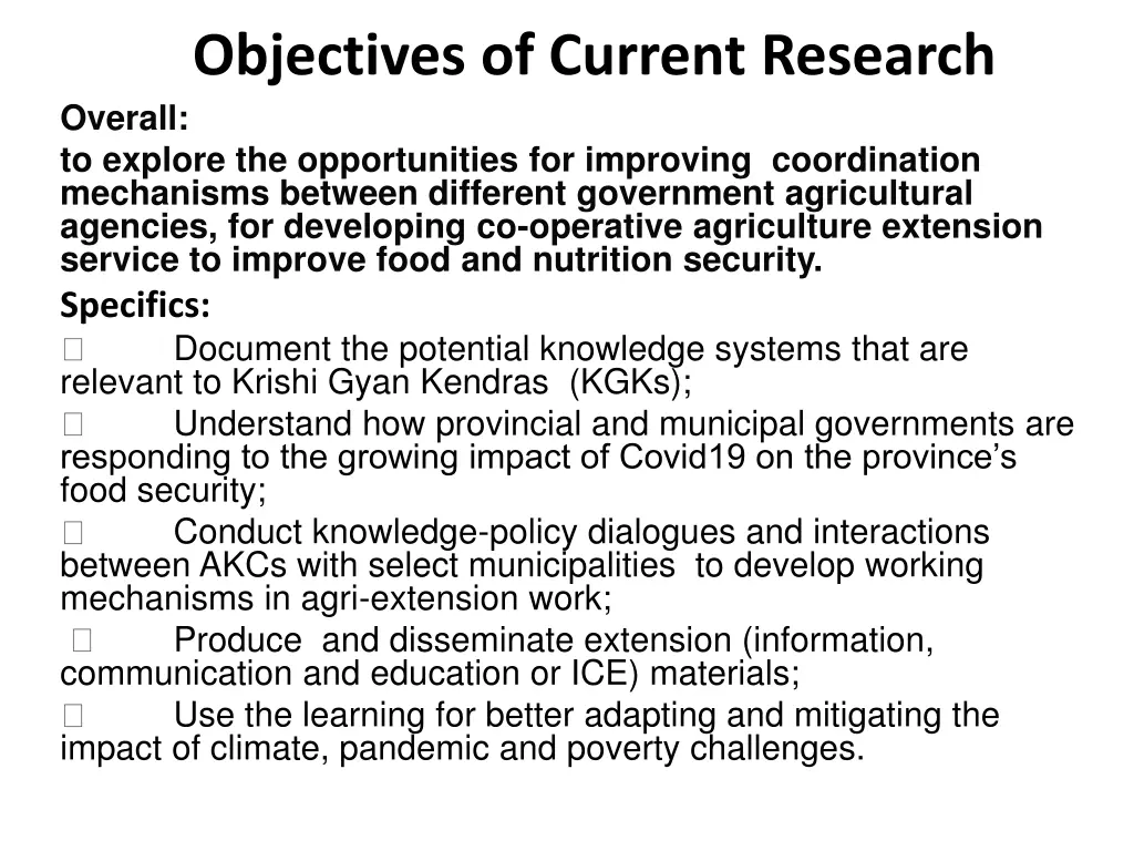 objectives of current research