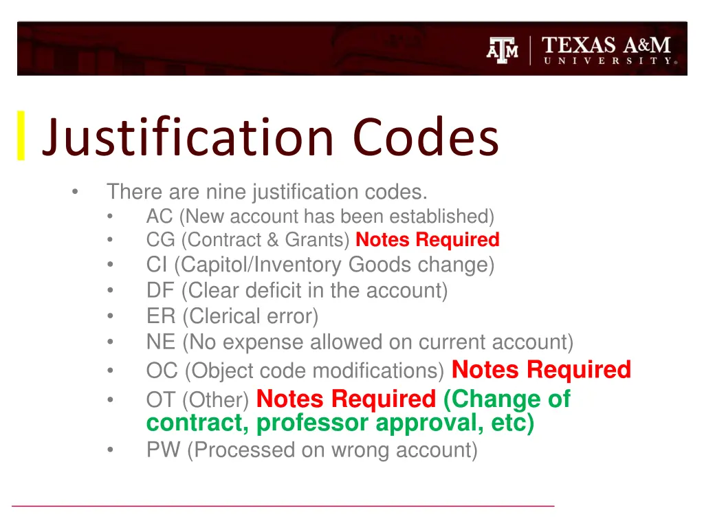 justification codes there are nine justification